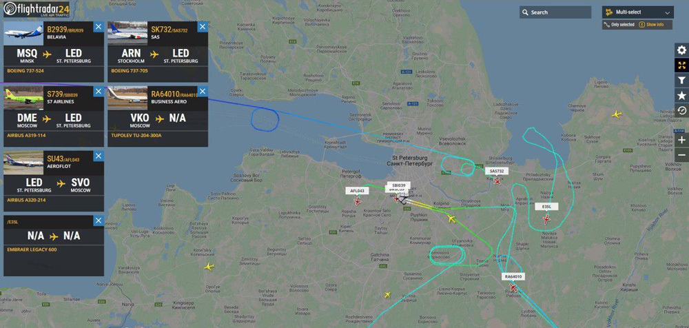 скриншот страницы сервиса flightradar24.com